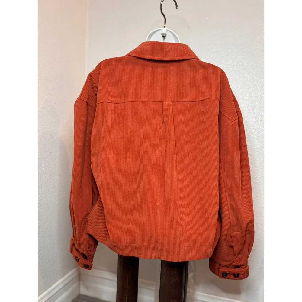 Avec Les Filles Corduroy Shacket M Rust Orange Crop Jacket Shoulder oversize